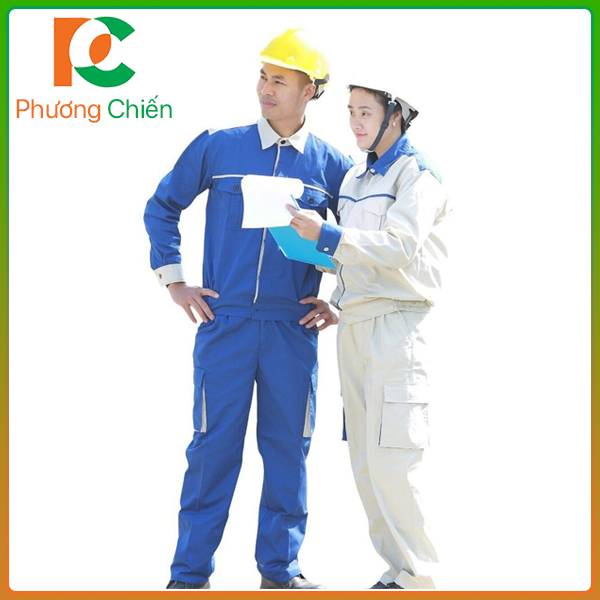 Quần áo bảo hộ lao động công nhân kỹ thuật- Xanh phối cổ ghi sáng